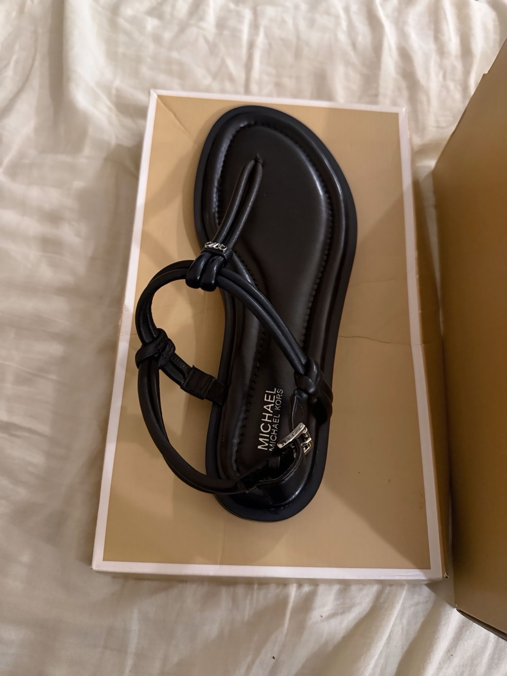 Michael Kors Black Leather Knot-Detail T-Strap Sandals